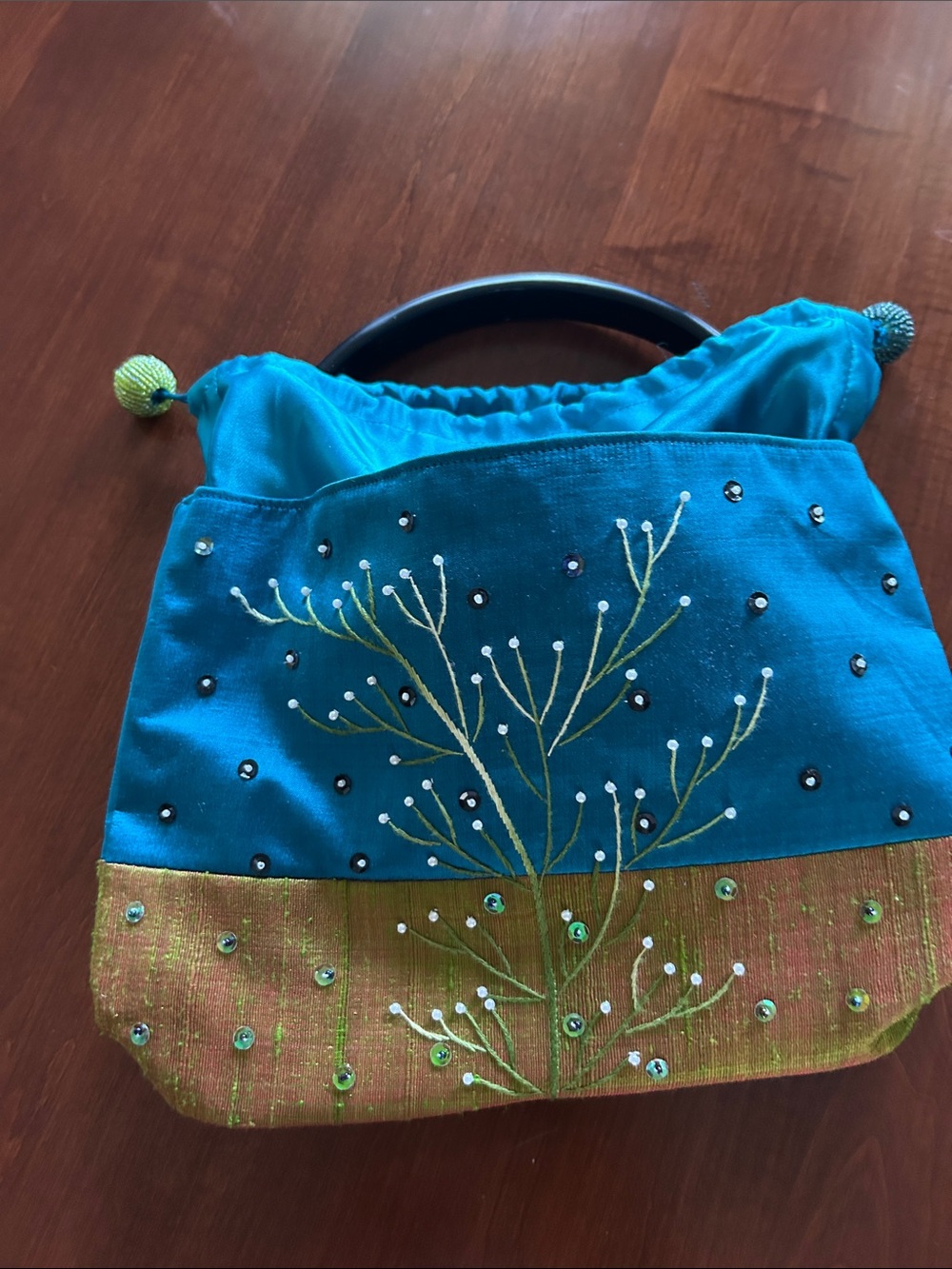 Embellished Turquoise & Green Beaded Women's Handbag